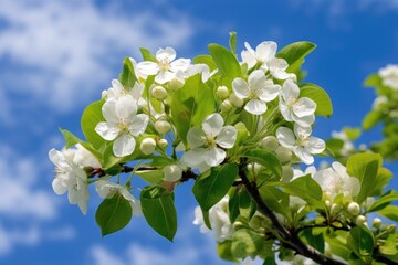 several blossoms on the same apple tree branch