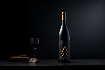 Mockup of elegant wine bottle on a minimalist studio background - obrazy, fototapety, plakaty