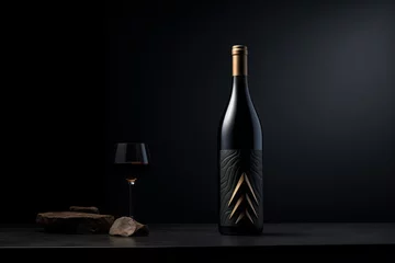 Fotobehang Mockup of elegant wine bottle on a minimalist studio background © toonsteb