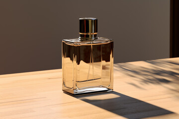 Perfume bottle or whiskey bottle in elegant style on a mockup style background