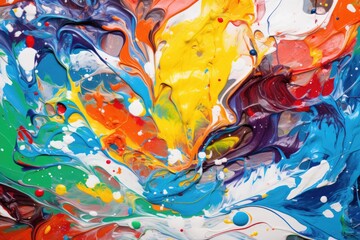 an artists canvas mid-stroke, surrounded by vibrant paints