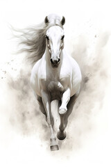 Obraz na płótnie Canvas Gorgeous white horse galloping. Stunning illustartion