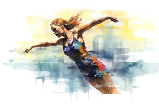 A swimmer woman, artistic illustration