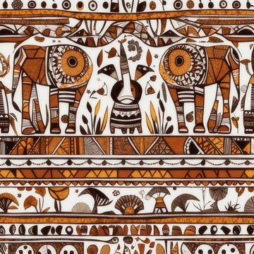 Painting elephen  in African theme with brown and white