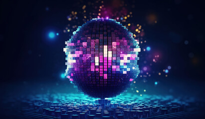 An abstract disco ball with glowing elements and streaks - obrazy, fototapety, plakaty