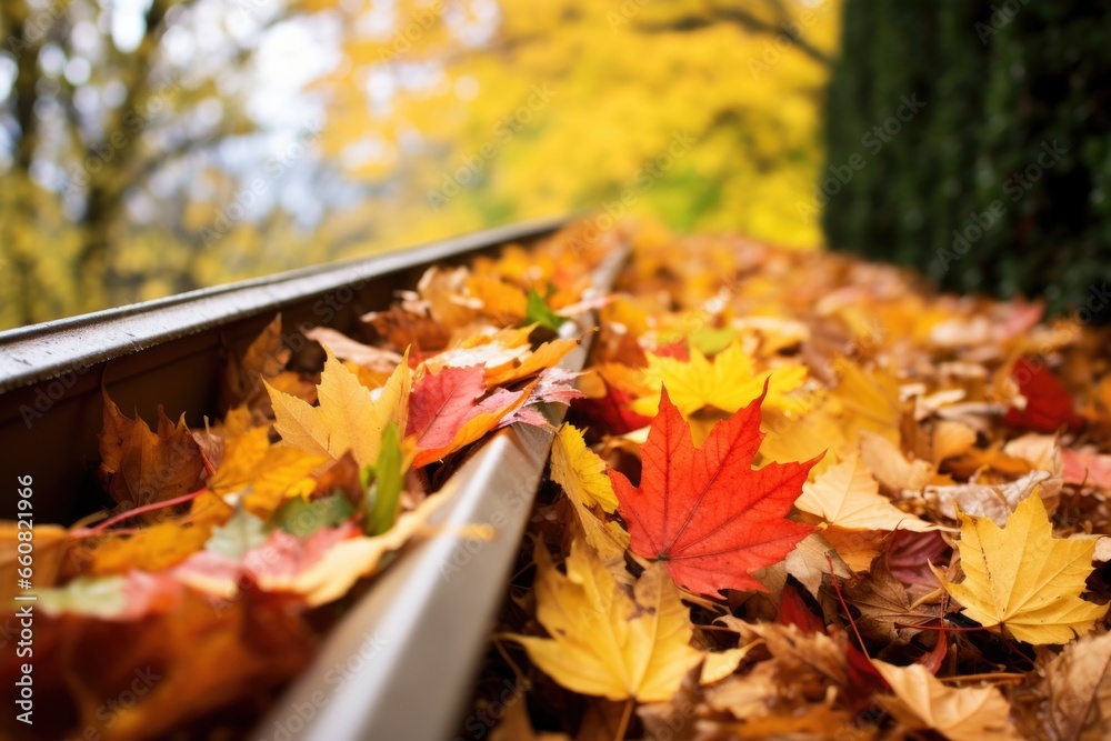 Canvas Prints rain gutter filled with autumn leaves