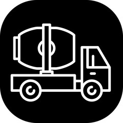 Concrete mixer truck construction machinery with black filled line outline style. transportation, vehicle, construction, truck, machine, equipment, industrial. Vector illustration