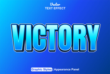 Obraz premium victory text effect with blue color graphic style and editable.