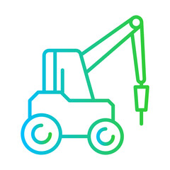 Hammer excavator construction machinery with blue and green gradient outline style. excavator, heavy, equipment, industrial, machine, construction, industry. Vector illustration
