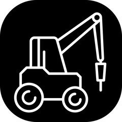 Hammer excavator construction machinery with black filled line outline style. excavator, heavy, equipment, industrial, machine, construction, industry. Vector illustration