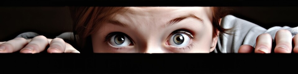 Curious Young Girl Peering Through Window Frame