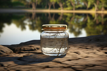 Mock up a jar of cream on a natural style background