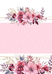 Red and pink vector realistic golden luxury invitation with flora and flower
