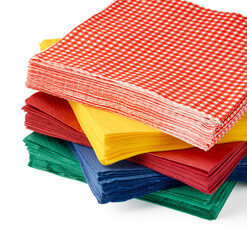 Stack of paper napkins on white background