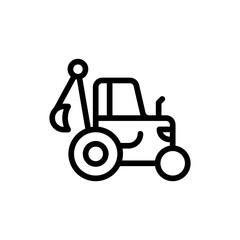 Backhoe construction machinery with black outline style. construction, equipment, excavator, machine, industrial, industry, loader. Vector illustration