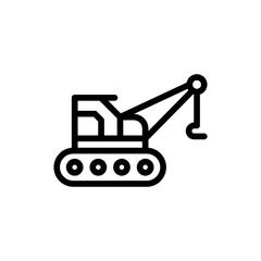Crane excavatorconstruction machinery with black outline style. excavator, construction, crane, industrial, equipment, machine, machinery. Vector illustration