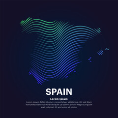 simple line art Map of Spain. Creative Spain map logotype vector illustration on dark background. Spain logo vector design template - EPS 10