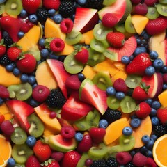 A colorful and vibrant fruit salad with a mix of tropical and seasonal fruits1