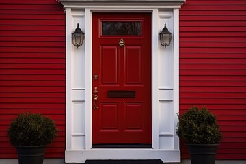 red door featuring a wirelessly connected doorbell