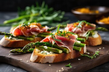 bread slices with asparagus and prosciutto bruschetta