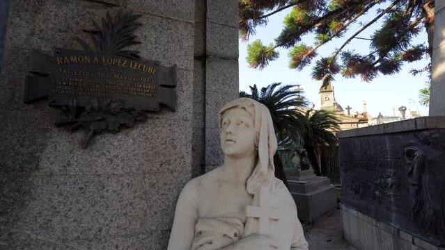White statue of a woman in Recoleta Cemetery Buenos Aires