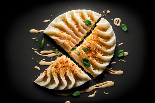 food photography of a delicious looking Gyoza food photography photorealistic pixar ultra detail ultra realism high key cinematic Professional food photography award winning photoshoot Cannon 5D 