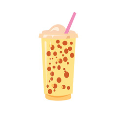 Boba tea vector image. Bubble milk tea in plastic cup with straw, flat illustration