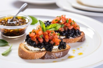 bruschetta with a neat spread of caviar ready to serve