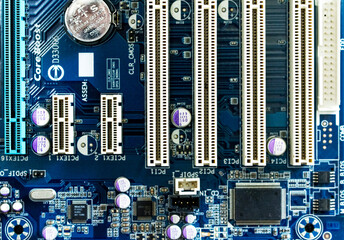 Elements of computer boards in close-up