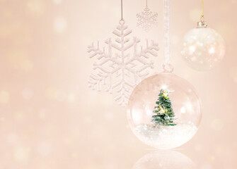 Christmas decor on a beige background with space for text