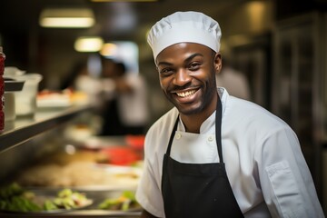 Portrait of a smiling chef standing in the kitchen of a restaurant