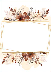 Brown modern wreath background invitation frame with flora and flower