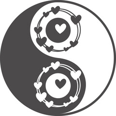 yin yang mit Herz in dunkelgrau mit transparentem Hintergrund  - obrazy, fototapety, plakaty