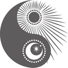 yin yang mit Mond Sonne in dunkelgrau mit transparentem Hintergrund  - obrazy, fototapety, plakaty