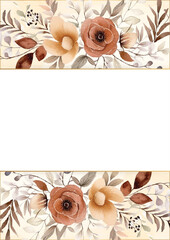 Brown and beige modern background watercolor invitation with floral and flower