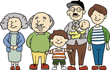 シンプルでかわいい親子孫3世代の家族のイラスト