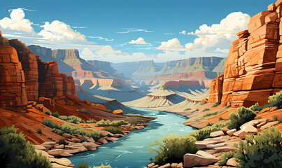 Grand Canyon, Arizona, United States scenery in illustrations, presentation images, travel image ideas, tourism promotion, postcards, Generative Ai - obrazy, fototapety, plakaty