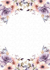 Beige white and purple violet modern background watercolor invitation with floral and flower