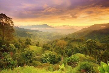 Beautiful Costa Rica landscape adorned with mountains, clouds, and captivating art. Generative AI
