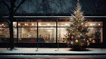 Fototapeta premium Cafe Exterior During Winter Holidays