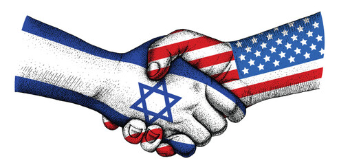 Handshake with flags of Israel and USA