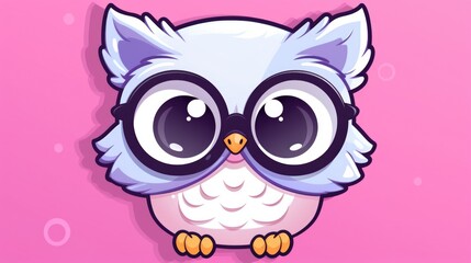 A cartoon owl wearing glasses on a pink background