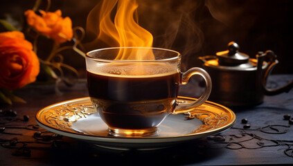 Fototapeta premium Beverage tea cup food hot table black coffee drink brown
