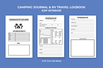 Camping Journal and RV Travel Logbook KDP Interior - obrazy, fototapety, plakaty