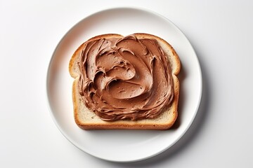 Toast with chocolate spread on a plate on a white background