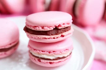 Photo sur Plexiglas Macarons close-up of a pink macaron with bite taken out