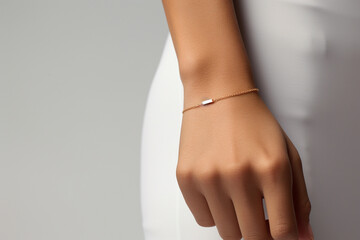A hand model wearing a minimal gold bracelet - Generative AI