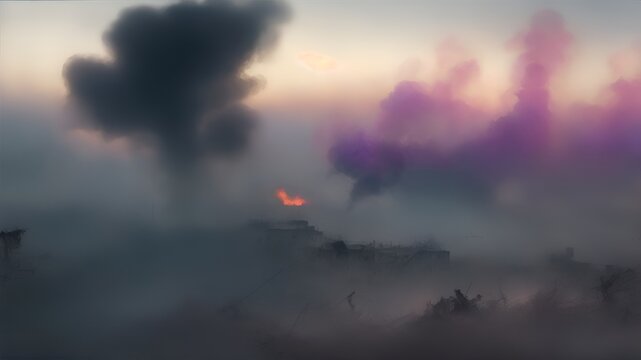 Gradually fading colors and blurred edges, representing the diminishing hope amidst the ongoing turmoil of war.