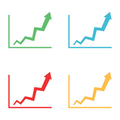 multicolor arrows graph going up slowly represents stock business profit financial economic up trend green blue red yellow arrows