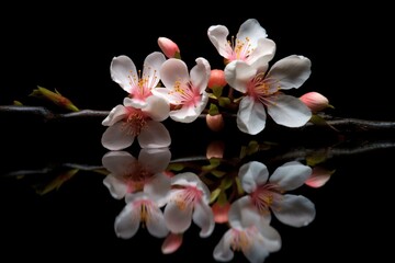 Fototapeta na wymiar a closeup of a blossom on a dark backdrop with a reflection. Generative AI